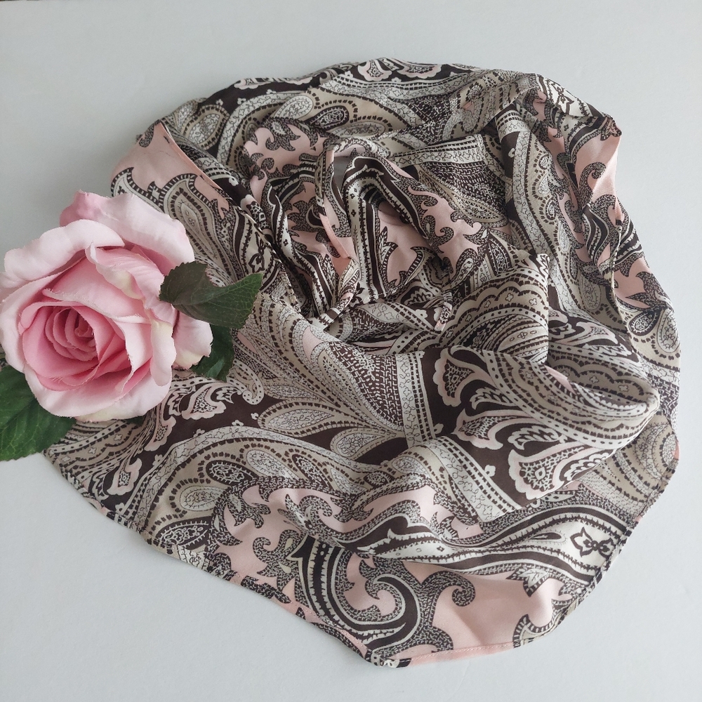 Michael Kors Pink Brown Paisley Vintage Silk Scarf